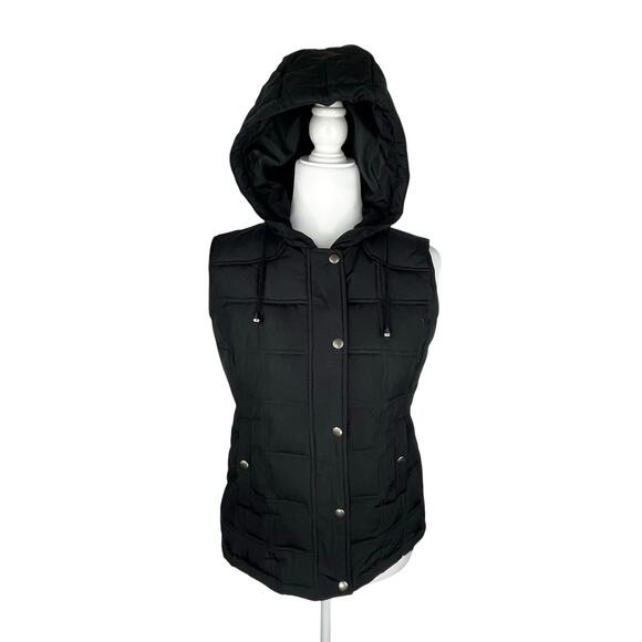 GAP Quilted Puffer Hooded Vest Zipper Snaps Black Small - Picture 1 of 10